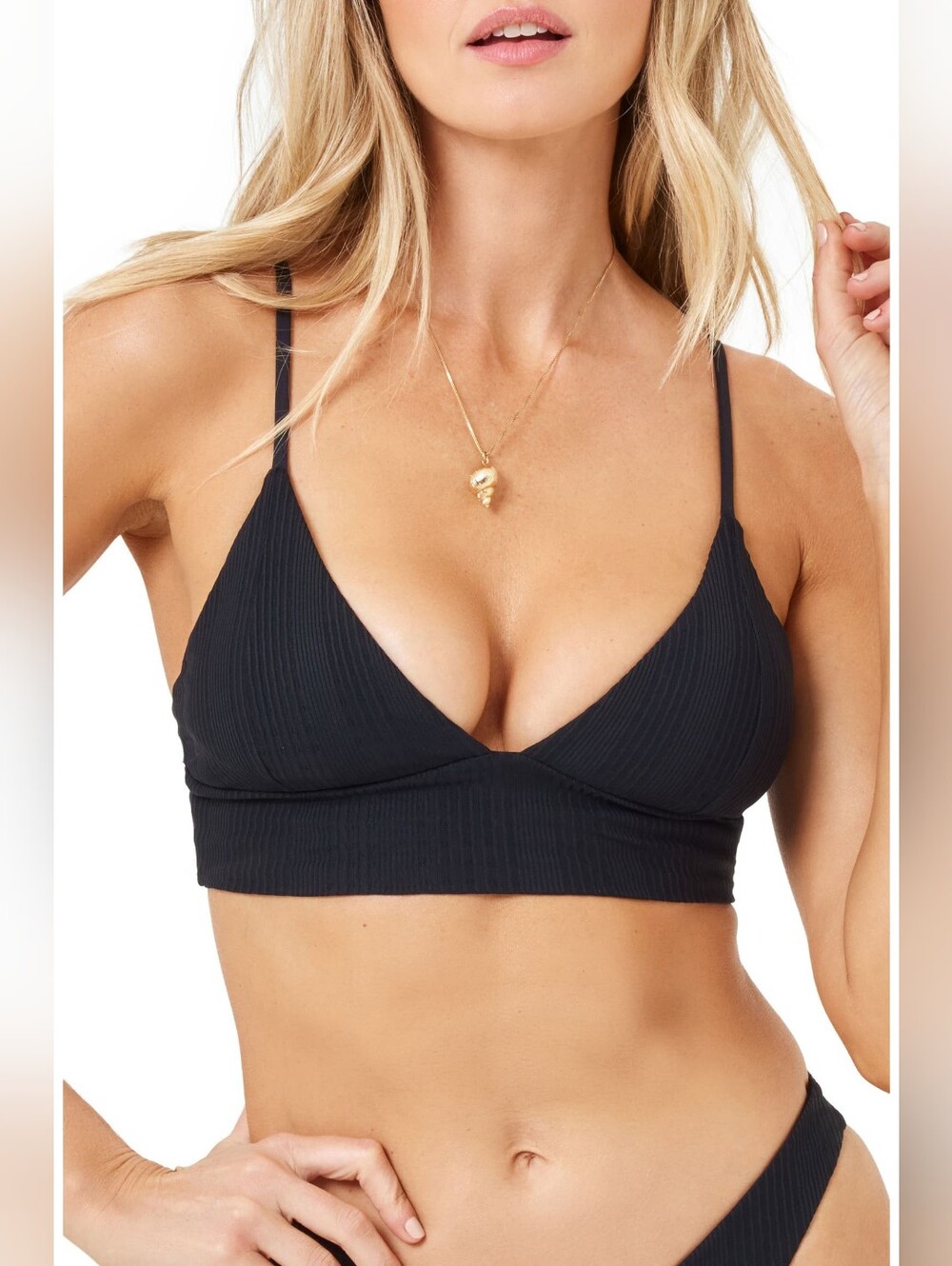 L'space Winnie Ribbed Black Bikiny Top  Xs
